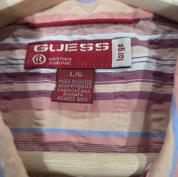 Guess Men's Pink Striped Casual Shirt Size L New No Tag - Picture 9 of 10